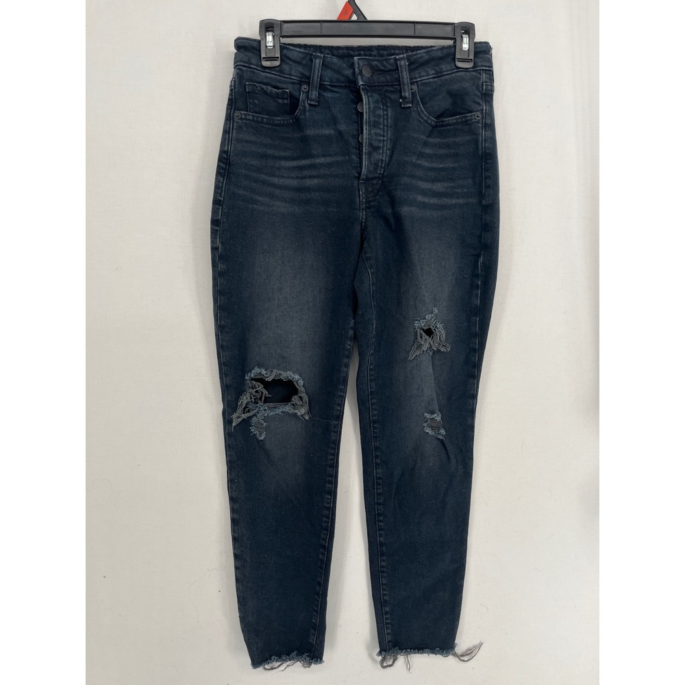 Old Navy OG Straight High Rise Jeans Dark Wash Distressed Raw Hem Size 4